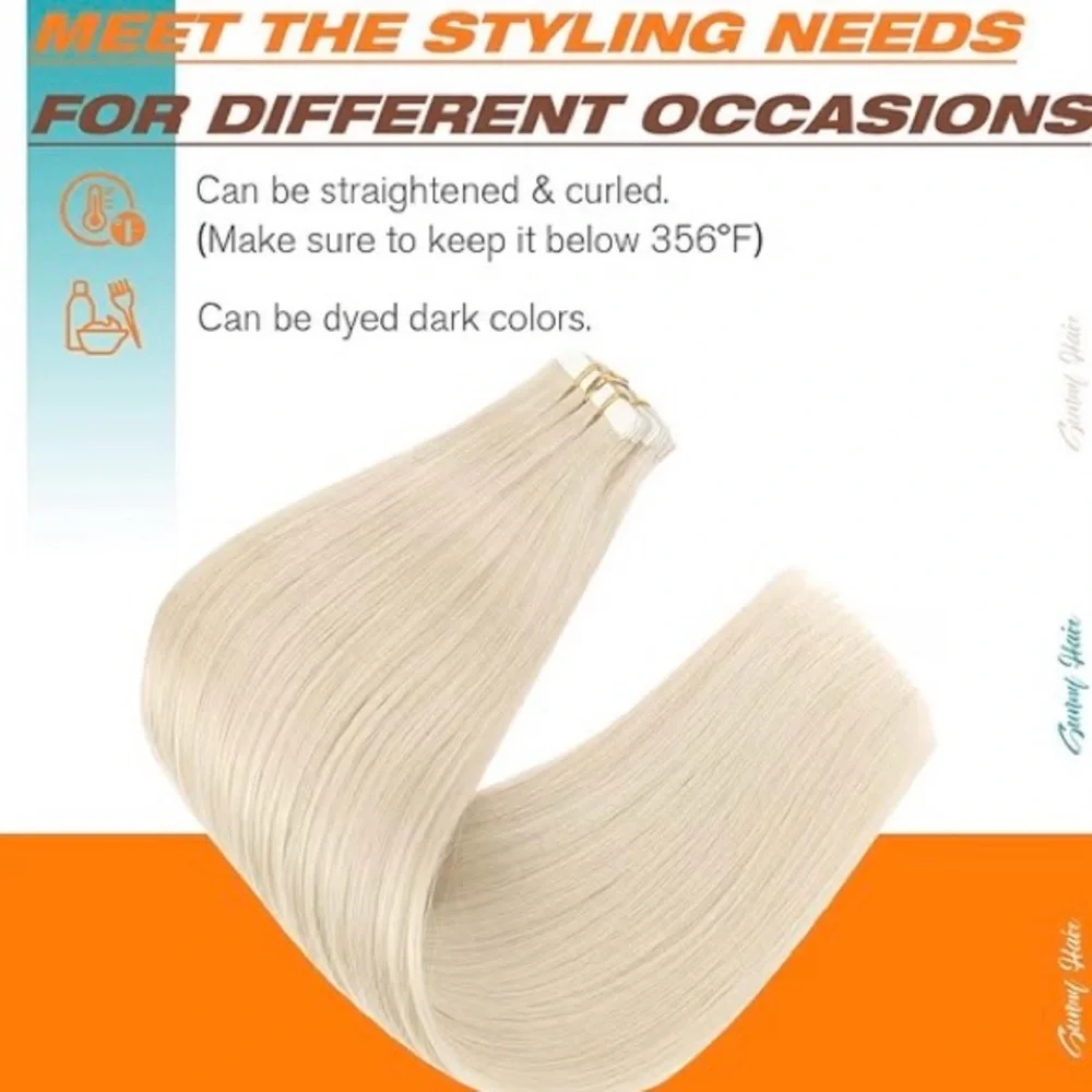 Sunny Human Hair Tape In Extensions 12 Inch 30g 20Pcs #60 Bleach Blonde Remy NEW